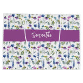 Paarse wilde bloem waterverf monogram naam groot cadeauzakje (Achterkant)