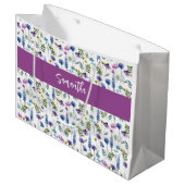 Paarse wilde bloem waterverf monogram naam groot cadeauzakje (Voorkant Gekanteld)