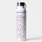 Paarse wilde bloem waterverf monogram naam waterfles (Voorkant)