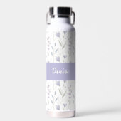 Paarse wilde bloem waterverf monogram naam waterfles (Voorkant)
