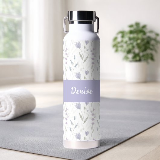 Paarse wilde bloem waterverf monogram naam waterfles