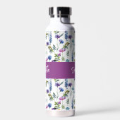 Paarse wilde bloem waterverf monogram naam waterfles (Links)