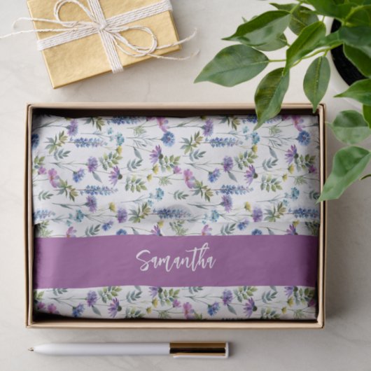 Paarse wilde bloem waterverf  tissuepapier (Geschenk)