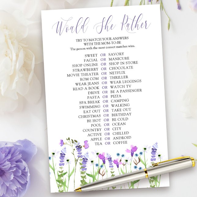 Paarse wilde bloem zou ze een echte schoenenspel z (Would she Rather Game Card from my Purple Wildflower Collection.)