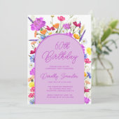 Paarse Wilde Bloemboho Arch 60e verjaardag Kaart (Staand voorkant)