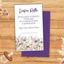 Paarse wilde bloemen Baby shower luier Raffle