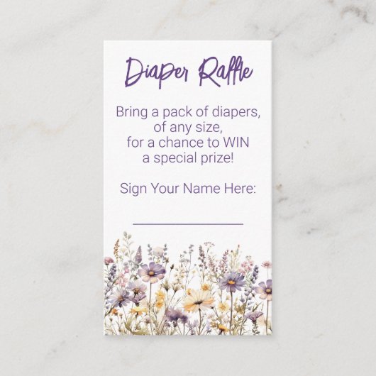 Paarse wilde bloemen Baby shower luier Raffle Informatiekaartje (Voorkant)