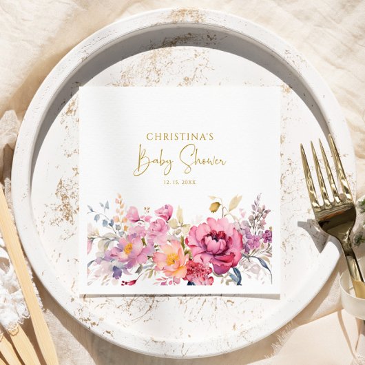 Paarse wilde bloemen Baby shower servetten