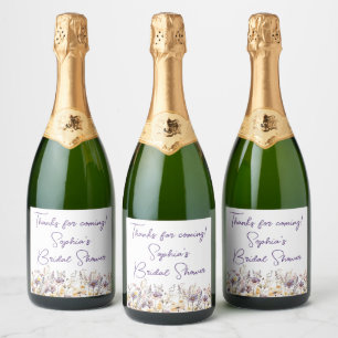 Paarse wilde bloemen bloem wit douche gunsten sparkling wijnetiket