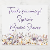 Paarse wilde bloemen bloem wit douche gunsten sparkling wijnetiket (Enkel label)