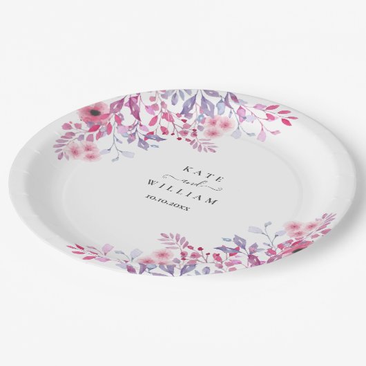 Paarse Wilde Bloemen Bloemenschildering in Waterve Papieren Bordje (Gekanteld)