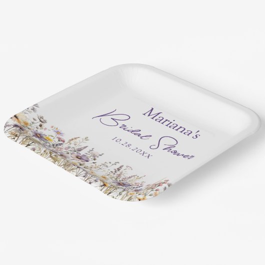 Paarse Wilde Bloemen Bloemige Bruidsdouche Papieren Bordje (Gebogen)