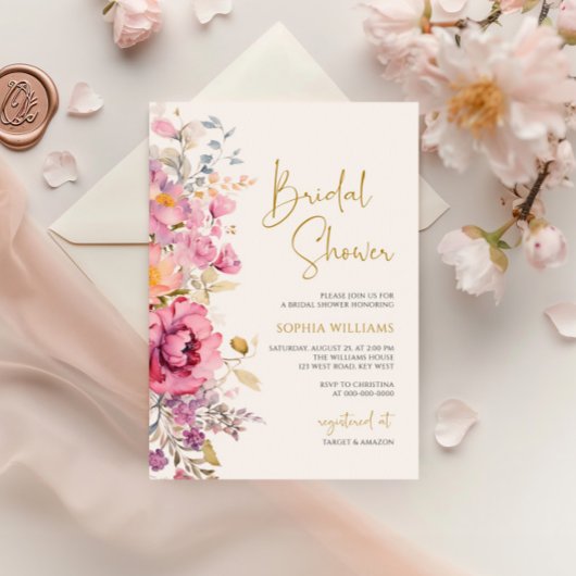 Paarse wilde bloemen Bridal Shower Kaart