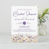 Paarse Wilde Bloemen Bruidsuitnodiging Kaart (Staand voorkant)