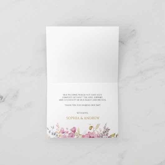 Paarse wilde bloemen bruiloft bedankkaart (Binnen)
