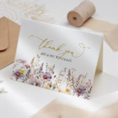 Paarse wilde bloemen bruiloft bedankkaart