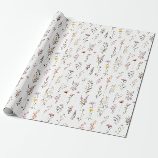 Paarse Wilde Bloemen Bruiloft Boho Bloemen Cadeaupapier (Uitgerold)