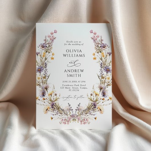 Paarse Wilde Bloemen Bruiloft Kaart