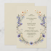 Paarse wilde bloemen bruiloft kaart (Voorkant / Achterkant)