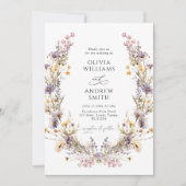 Paarse Wilde Bloemen Bruiloft Kaart (Voorkant)