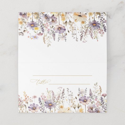 Paarse wilde bloemen bruiloft plaatskaartje (Buitenkant ongevouwen)