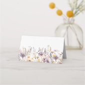 Paarse wilde bloemen bruiloft plaatskaartje (Achterkant)