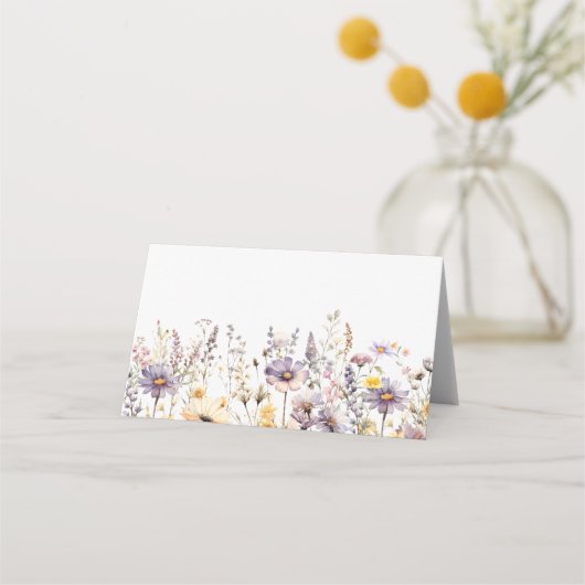 Paarse wilde bloemen bruiloft plaatskaartje (Achterkant)