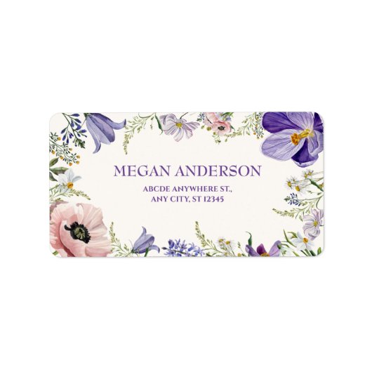 Paarse wilde bloemen etiket (Voorkant)