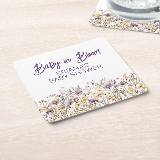 Paarse wilde bloemen genderneutraal Baby shower Kartonnen Onderzetters (Schuin)