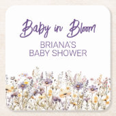 Paarse wilde bloemen genderneutraal Baby shower Kartonnen Onderzetters (Voorkant)
