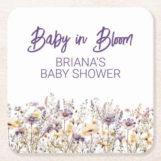 Paarse wilde bloemen genderneutraal Baby shower Kartonnen Onderzetters (Voorkant)