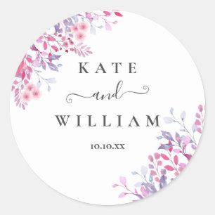 Paarse Wilde Bloemen Huwelijk Ronde Sticker