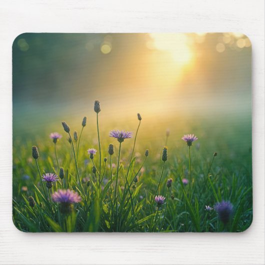 Paarse wilde bloemen in Misty Meadow Muismat (Voorkant)