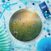 Paarse wilde bloemen in Misty Meadow Papieren Bordje (Feest)