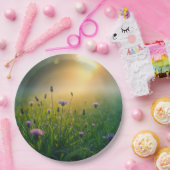 Paarse wilde bloemen in Misty Meadow Papieren Bordje (Feest)