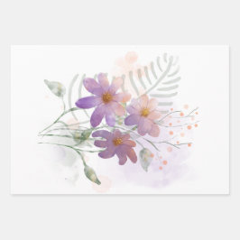 Paarse wilde bloemen inpakpapier vel