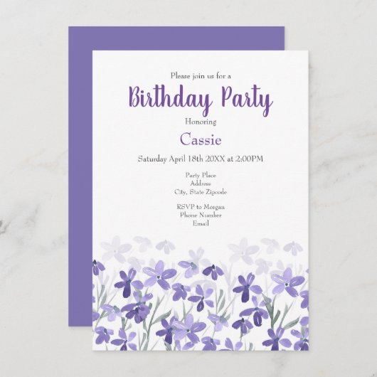 Paarse wilde bloemen kaart (Voorkant / Achterkant)