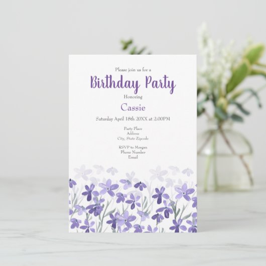 Paarse wilde bloemen kaart (Staand voorkant)