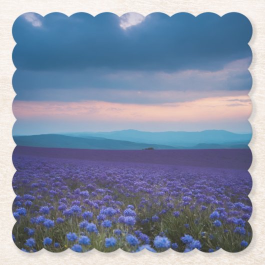 Paarse wilde bloemen kartonnen onderzetters (Voorkant)