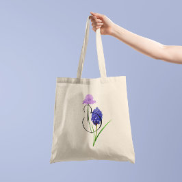 Paarse wilde bloemen met je initiaal 1 kant tote bag