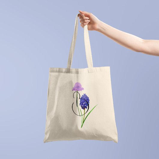Paarse wilde bloemen met je initiaal 1 kant tote bag