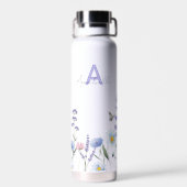 Paarse wilde bloemen monogram waterfles (Achterkant)