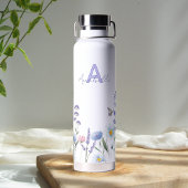 Paarse wilde bloemen monogram waterfles