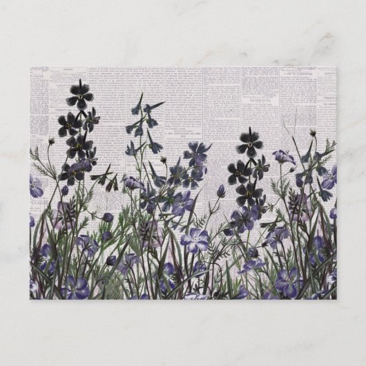 Paarse wilde bloemen op de krant: briefkaart (Voorkant)