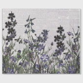 Paarse wilde bloemen op de  krant: cadeaupapier (Vlak)