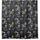 Paarse wilde bloemen op verst zwart douchegordijn (Voorkant)