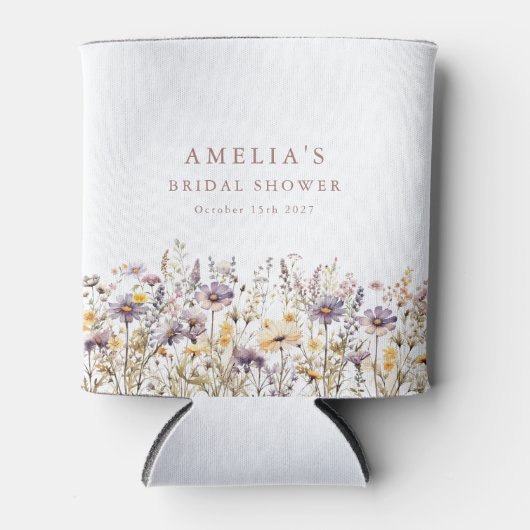 Paarse Wilde Bloemen Rand Bruiloft Custom Blikjeskoeler (Voorkant)