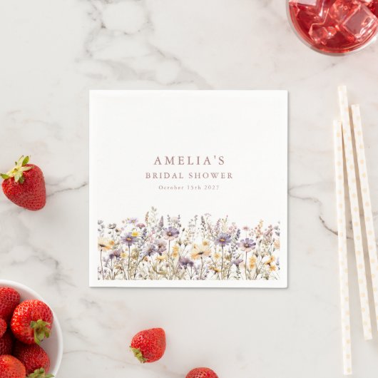 Paarse Wilde Bloemen Rand Bruiloft Feest Custom Servet (Insitu)