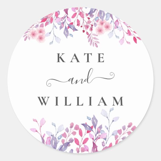Paarse Wilde Bloemen Ronde Sticker (Voorkant)