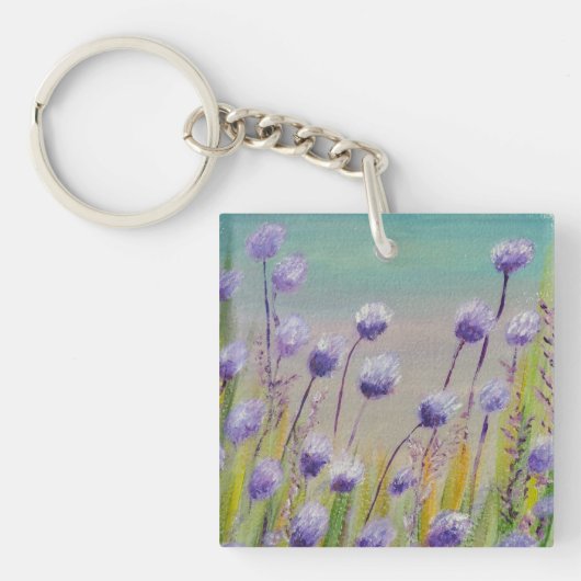 Paarse wilde bloemen sleutelhanger (voorkant)